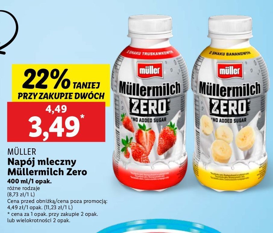 Napój mleczny truskawkowy MULLERMILCH ZERO promocja