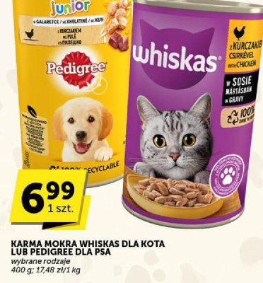 Karma mokra Whiskas dla kota lub Pedigree dla psa wybrane rodzaje promocja w ABC