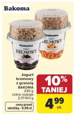 Jogurt kremowy z granolą Bakoma 230g różne rodzaje promocja w Carrefour