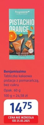 Tabliczka kakaowa pistacja z pomarańczą Benjamissimo promocja w Drogerie DM