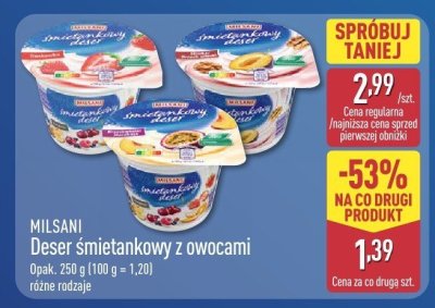 Deser śmietankowy z owocami  różne rodzaje promocja w Aldi