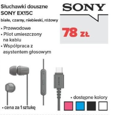 Słuchawki douszne EX15C białe, czarne, niebieskie, różowe promocja w NEONET