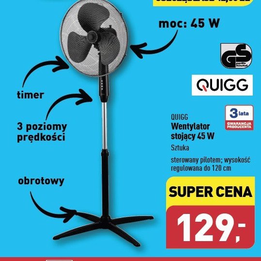 Wentylator stojący 45w Quigg promocja