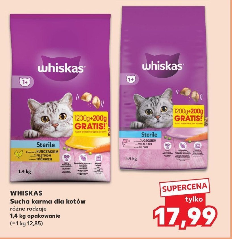 Karma dla kota z łososiem Whiskas sterile promocja