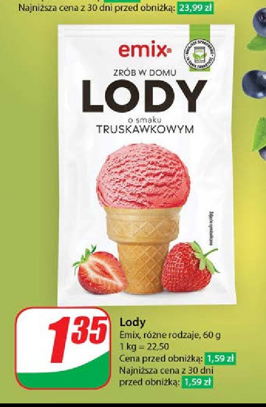 Lody domowe w proskzu - truskawkowe Emix promocja w Dino