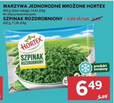 Warzywa jednorodne mrożone szpinak rozdrobniony Hortex promocja w Stokrotka