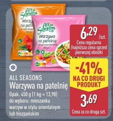 Warzywa na patelnię All Seasons mieszanka warzyw w stylu hiszpańskim promocja w Aldi