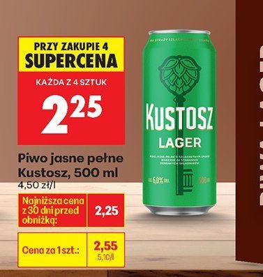Piwo jasne pełne Kustosz 500 ml promocja w Biedronka