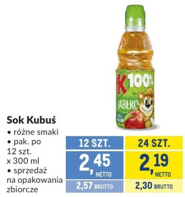 Sok Kubuś różne smaki promocja w Makro