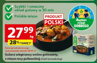 Gulasz wieprzowy wolno gotowany z mięsa rasy puławskiej Dział Samoobsługi promocja w Auchan