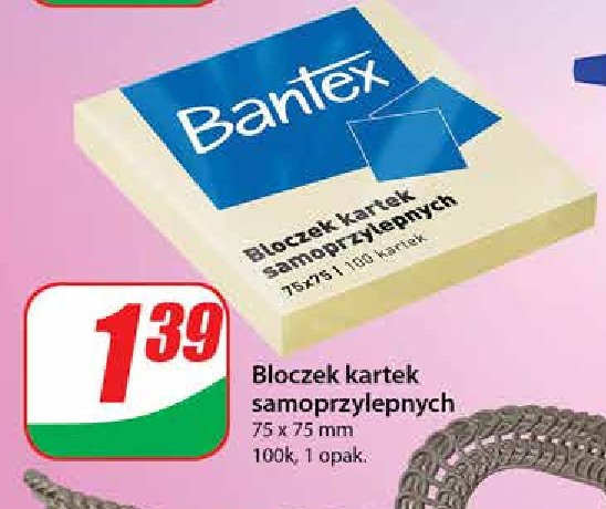Bloczek kartek samoprzylepnych 75 x 75 mm Bantex promocja