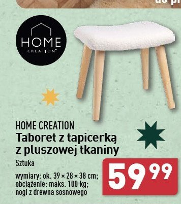 Taboret z tapicerką z pluszowej tkaniny 39 x 28 x 38 cm Home creation promocja