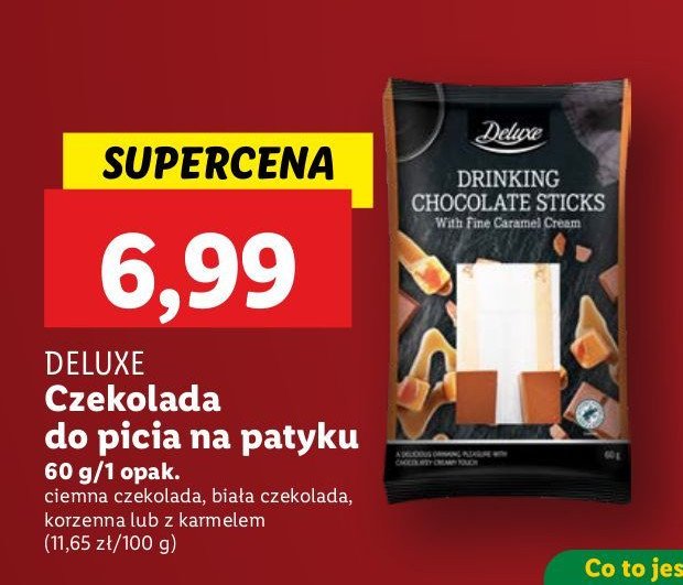 Czekolada do picia na patyku biała czekolada Deluxe promocja w Lidl