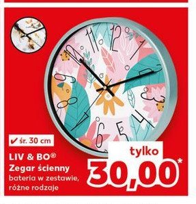 Zegar ścienny 30 cm Liv & bo promocja w Kaufland