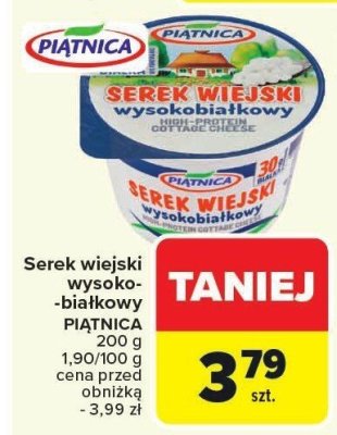 Serek wiejski wysokobiałkowy PIĄTNICA 200g promocja w Carrefour