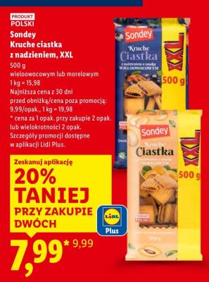 Kruche ciastka Sondey z nadzieniem wieloowocowym lub morelowym XXL promocja w Lidl