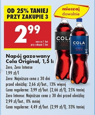 Napoj Cola original zero promocja w Biedronka