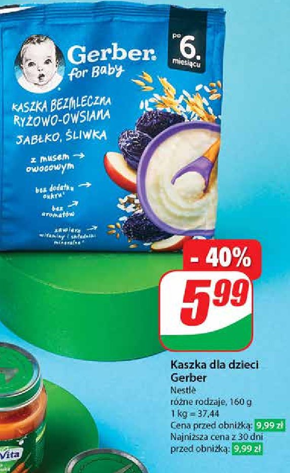 Kaszka bezmleczna ryżowa jabłko śliwka Gerber natural for baby promocja w Dino