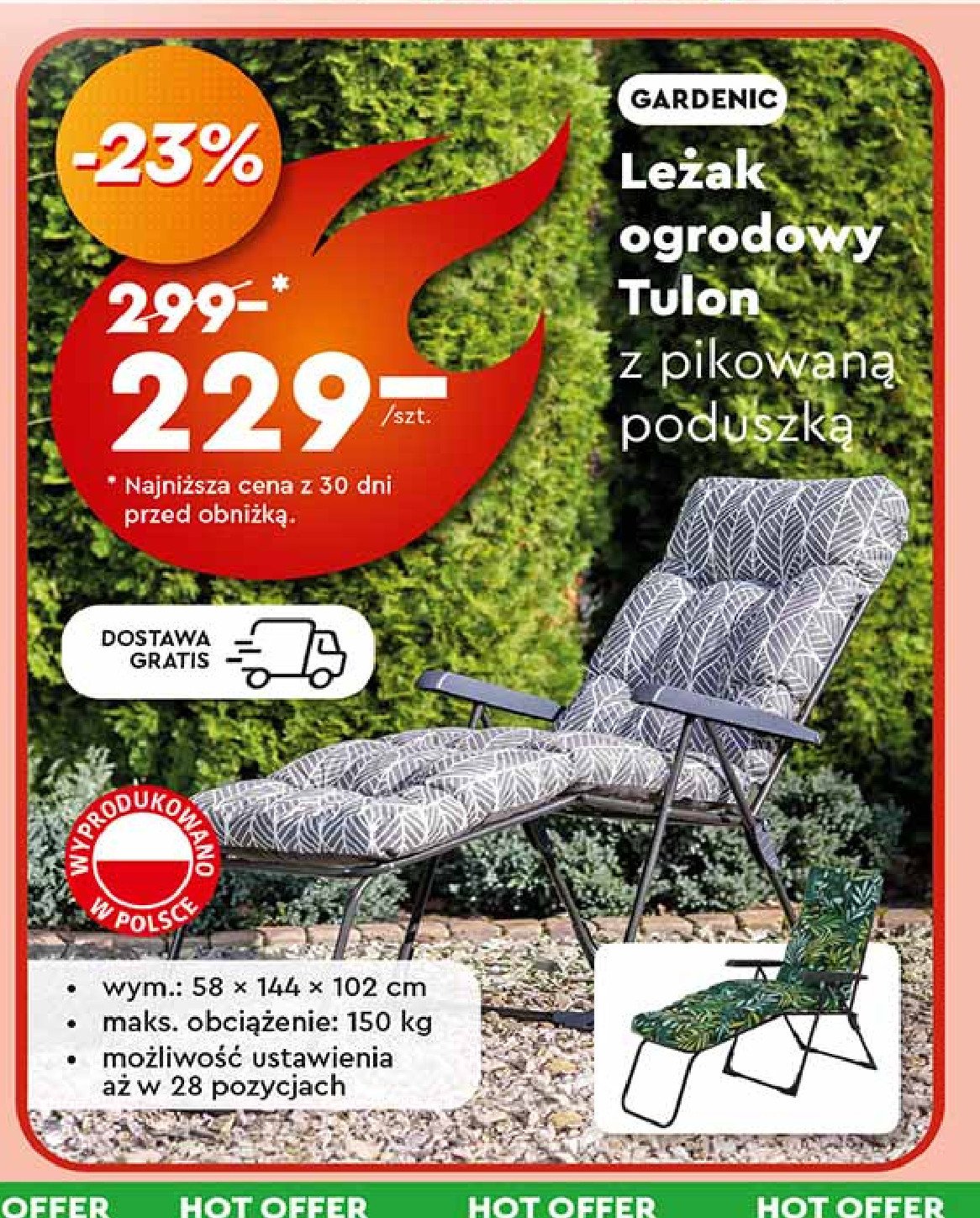 Leżak tulon 58 x 144 x 102 cm Gardenic promocja w Biedronka