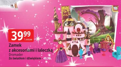 Zamek z akcesoriami i laleczką Dromader promocja w Leclerc