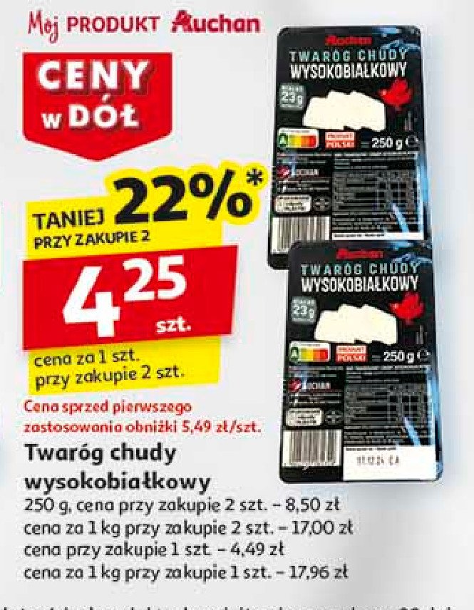 Twaróg chudy wysokobiałkowy Auchan różnorodne (logo czerwone) promocja