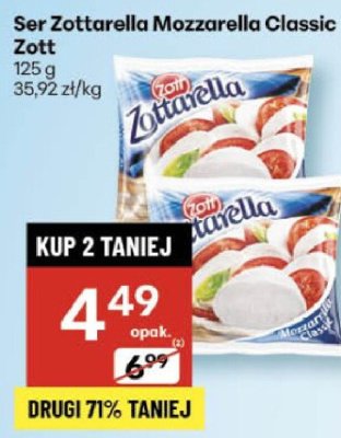 Ser Zottarella Mozzarella Classic Zott promocja w Delikatesy Centrum