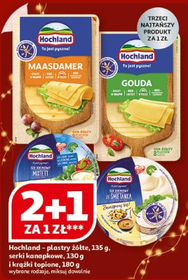 Hochland plastry żółte 135g, serki kanapkowe 130g i krążki topione 180g promocja w Auchan