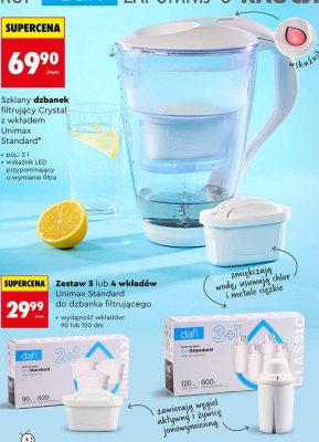 Szklany dzbanek filtrujący Crystal z wkładem Unimax Standard dafi promocja w Biedronka