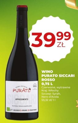 Wino Purato Siccari Rosso 0,75 L promocja w Duży Ben