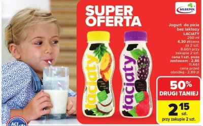 Jogurt do picia bez laktozy ŁACIATE 250ml promocja w Carrefour