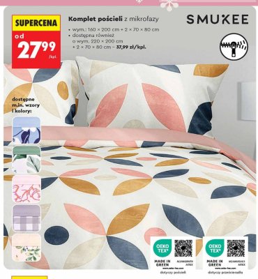 Komplet pościeli z mikrofazy SMUKEE różne wzory i kolory 160x200 cm + 2x70x80 cm promocja w Biedronka