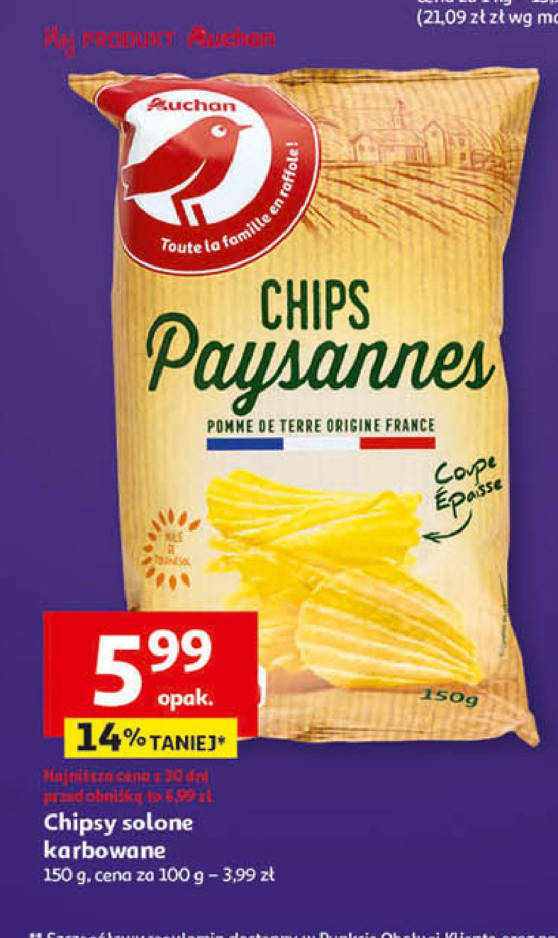 Chipsy karbowane solone Auchan promocja