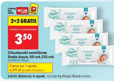 Chusteczki nawilżane Dada Aqua 50 szt./52 szt. promocja w Biedronka