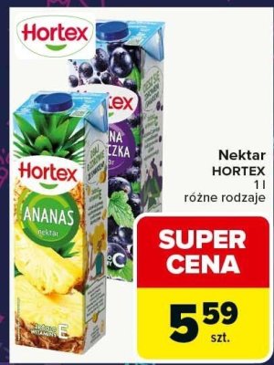 Nektar Hortex różne rodzaje (ananas, czarna porzeczka) promocja w Carrefour