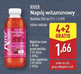 Woda witaminowa o smaku czerwonego winogrona pitaja River sport promocja w Aldi