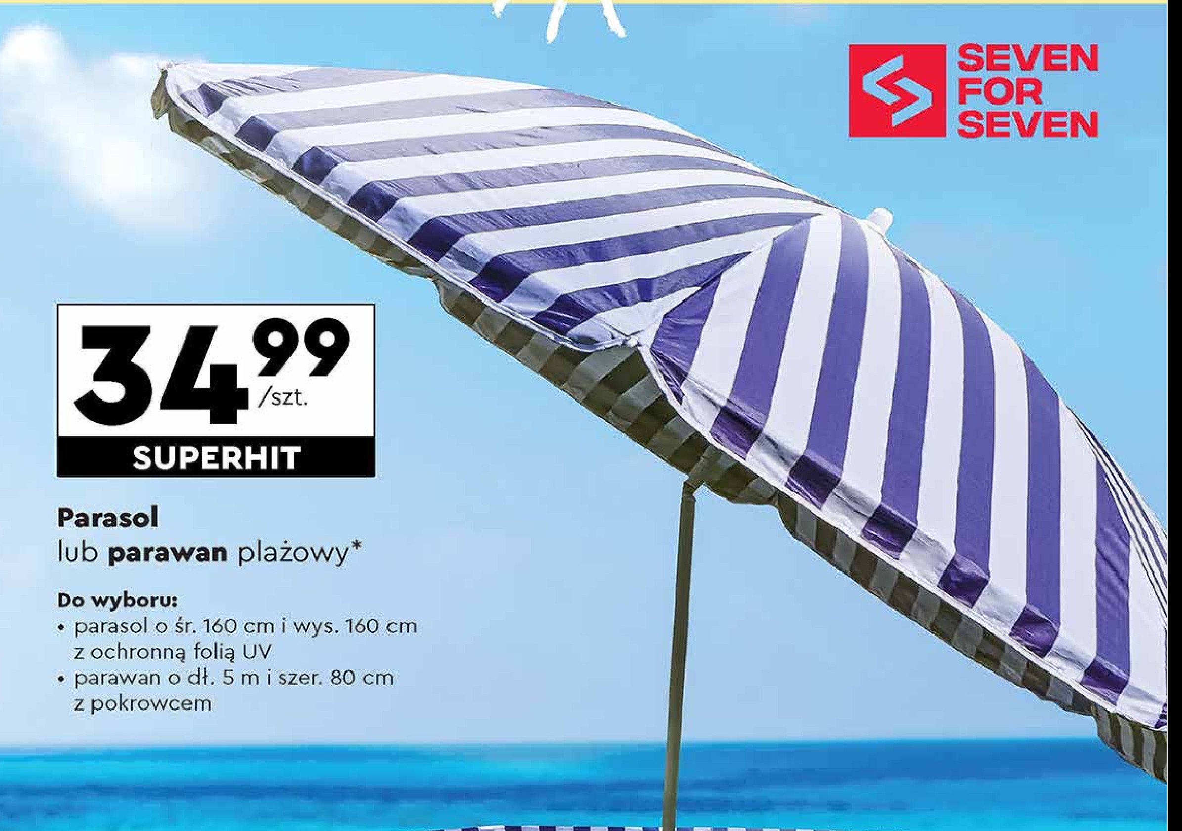 Parawan plażowy 5 m Seven for 7 promocja w Biedronka