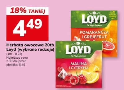 Herbata owocowa 20tb Loyd (wybrane rodzaje) promocja w Hitpol