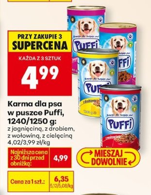 Karma dla psa w puszcze Puffi, 1240/1250 g: z jagnięciną, z drobiem, z wołowiną, z cielęciną promocja w Biedronka
