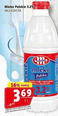 Mleko Polskie 3.2% MLEKOVITA 1 l promocja w Prim Market