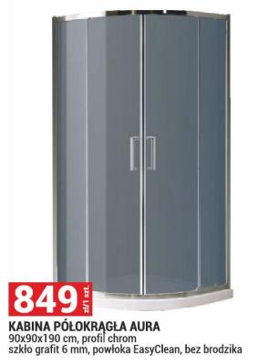Kabina półokrągła Aura 90x90x190 cm, profil chrom szkło grafit 6 mm, powłoka EasyClean, bez brodzika promocja w Merkury Market
