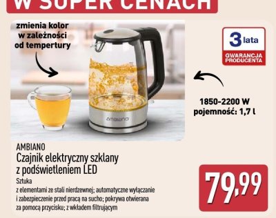 Czajnik elektryczny szklany z podświetleniem LED promocja w Aldi