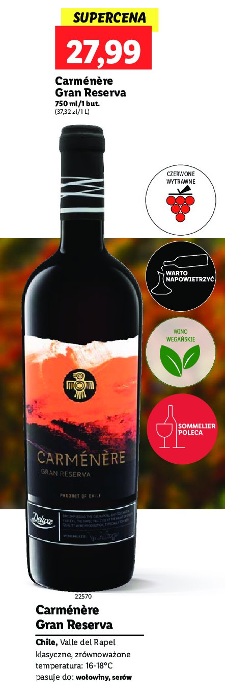 Wino Deluxe carmenere gran reserva promocja w Lidl