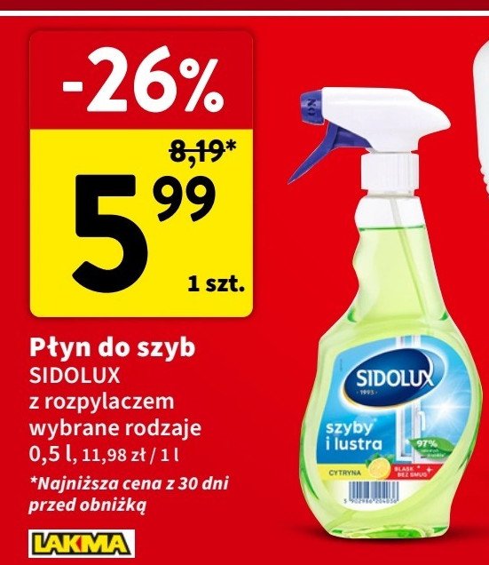 Płyn do szyb lemon Sidolux crystal promocja w Intermarche