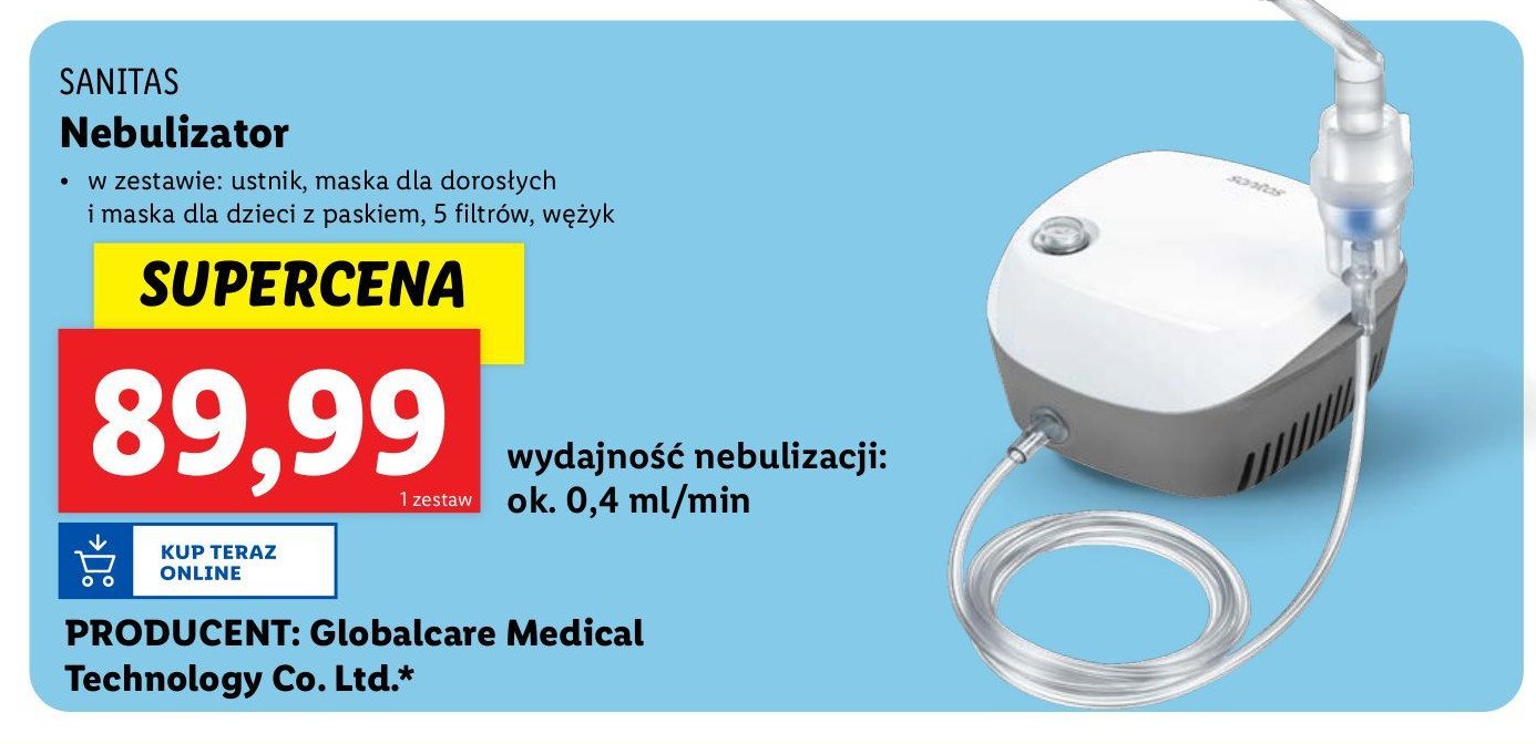 Nebulizator akumulatorowy z pojemnikiem na lek Sanitas promocja