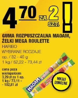 Guma rozpuszczalna MAOAM, żelki MEGA ROULETTE HARIBO wybrane rodzaje promocja w SPAR