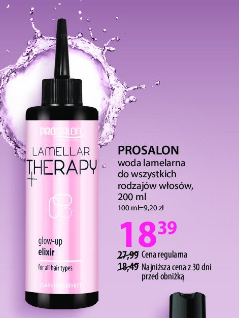 Woda lamelarna do wszystkich rodzajów włosów Prosalon promocja w Hebe