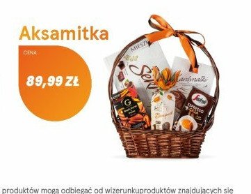 Zestaw prezentowy aksamit: kawa segafredo intermezzo 250 g + bombonierka choco-choco 200 g + praliny łużyckie premium bella vista 216 g + czekolada grand'or gorzka wiśniowa 100 g + ciastka bogutti choco tweet 150 g + baton heidi grand'or z migdałami Zestawy tesco promocja