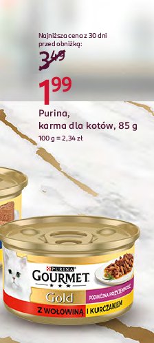 Karma dla kota wołowina i kurczak Purina gourmet gold promocja w Rossmann