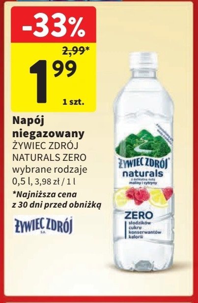 Woda z nutą maliny i cytryny ŻYWIEC ZDRÓJ NATURALS promocja