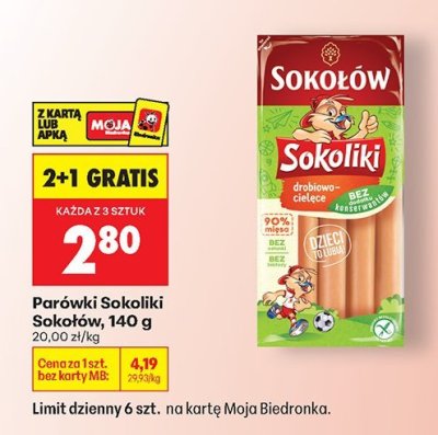 Parówki Sokoliki Sokołów 140 g promocja w Biedronka